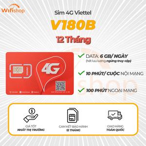 Sim Viettel V180B 6GB/Ngày (180GB/Tháng), Miễn phí nội mạng, 100 phút ngoại mạng