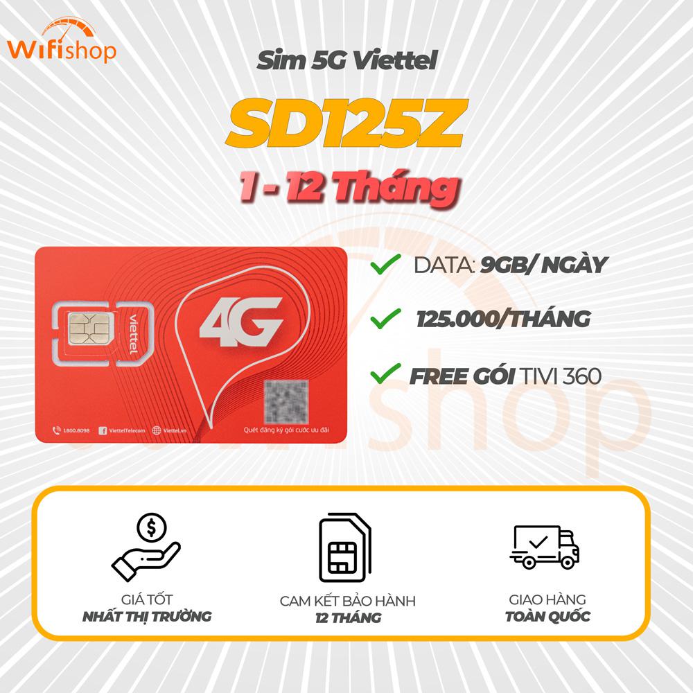 Sim Viettel SD125Z 9GB/Ngày (270GB/Tháng) - Đăng ký 12 tháng