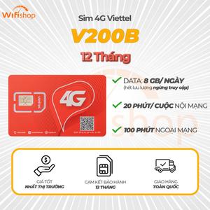 Sim Viettel V200B 8GB/Ngày, Miễn phí nội mạng, 100 phút ngoại mạng