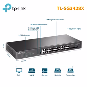 Switch Managed L2+ JetStream TP-Link TL-SG3428X | 24 Port RJ45 1G | 4 SFP+
