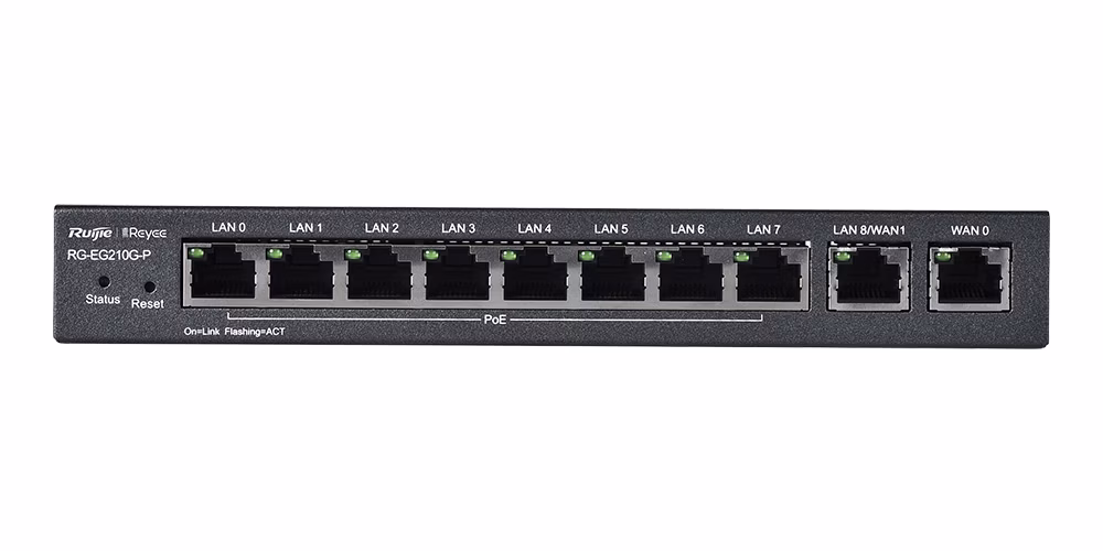 Router Cân Bằng Tải Ruijie RG-EG210G-P | 2 WAN | 8 Cổng PoE+ | Hỗ Trợ 200 Người Dùng