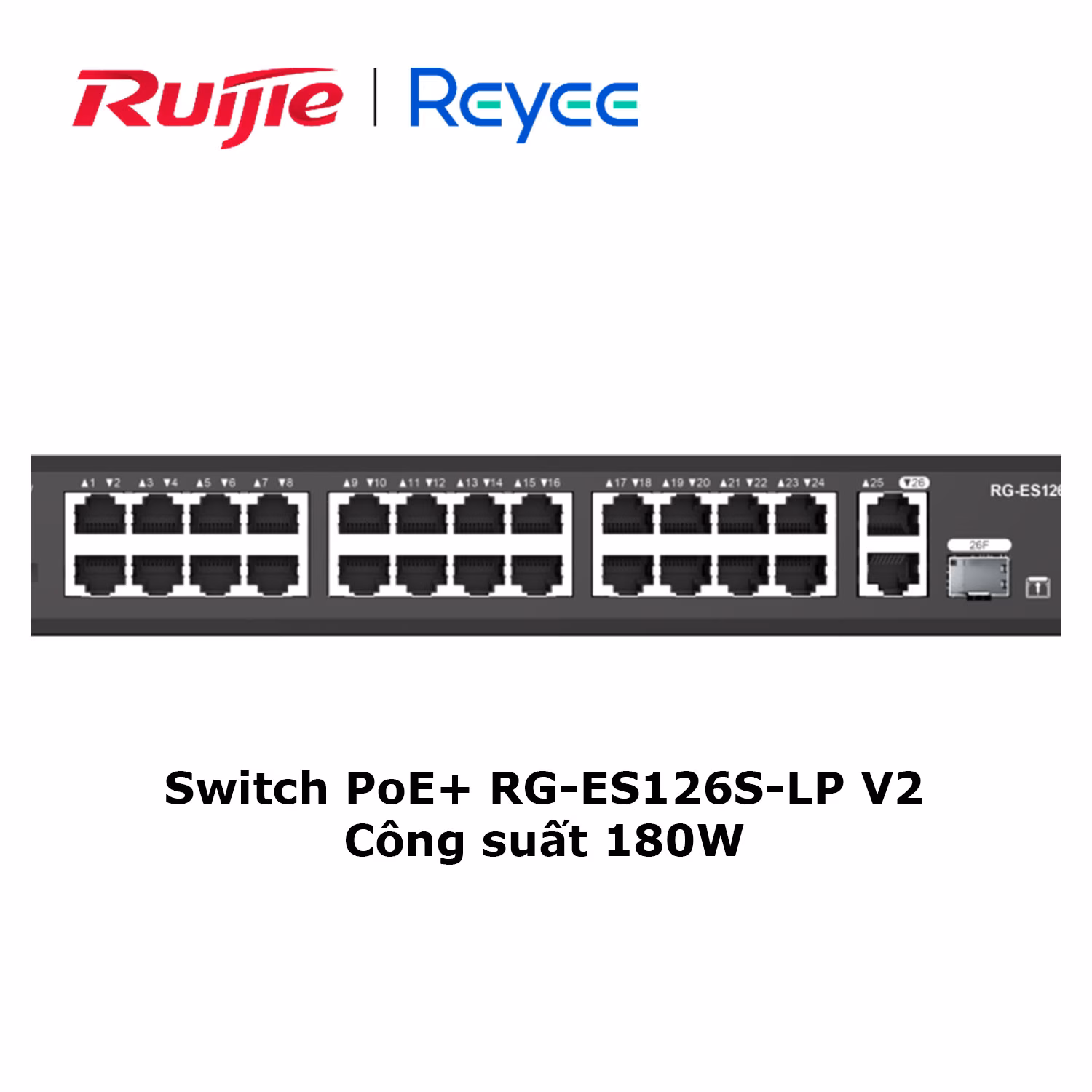 Switch PoE+ Ruijie Reyee RG-ES126S-LP V2, 24 Cổng PoE+ & Công Suất 180W, Hiệu Suất Đáng Tin Cậy
