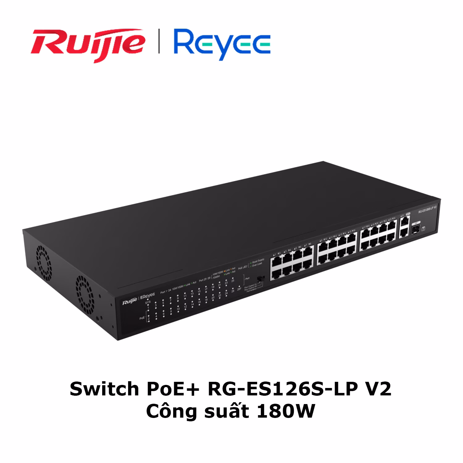 Switch PoE+ Ruijie Reyee RG-ES126S-LP V2, 24 Cổng PoE+ & Công Suất 180W, Hiệu Suất Đáng Tin Cậy