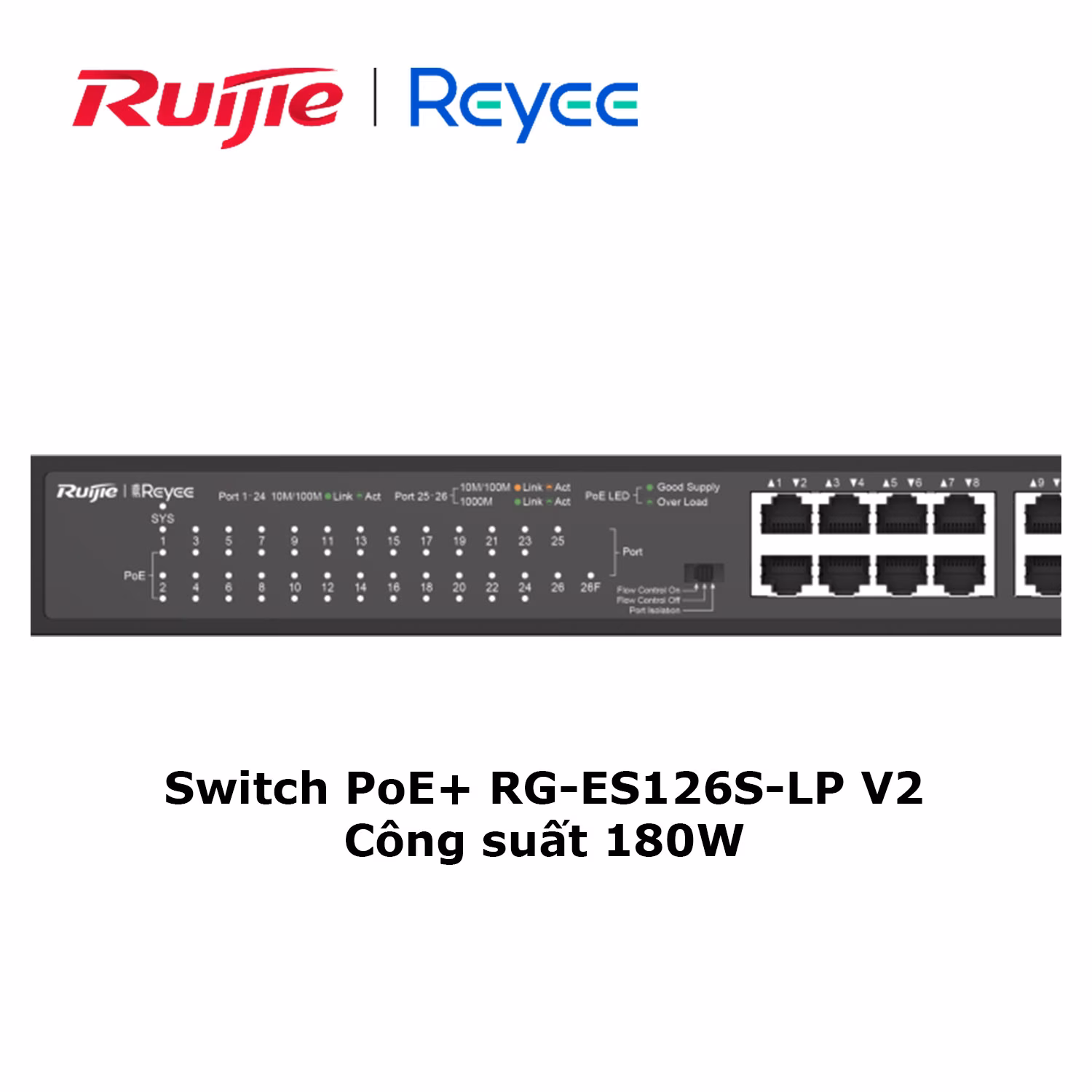 Switch PoE+ Ruijie Reyee RG-ES126S-LP V2, 24 Cổng PoE+ & Công Suất 180W, Hiệu Suất Đáng Tin Cậy