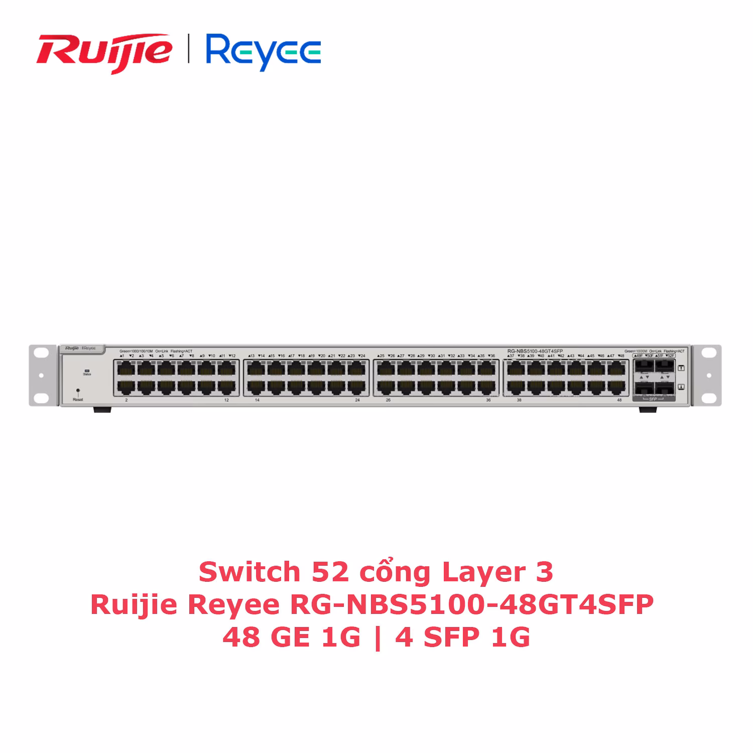 Switch Layer 3 Ruijie Reyee RG-NBS5100-48GT4SFP, 48 Cổng Gigabit & 4 Cổng SFP, Hiệu Suất Cao