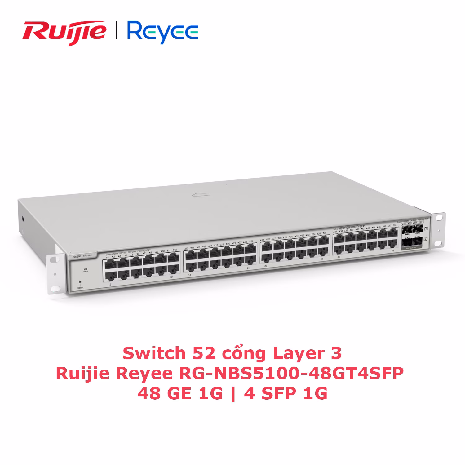 Switch Layer 3 Ruijie Reyee RG-NBS5100-48GT4SFP, 48 Cổng Gigabit & 4 Cổng SFP, Hiệu Suất Cao
