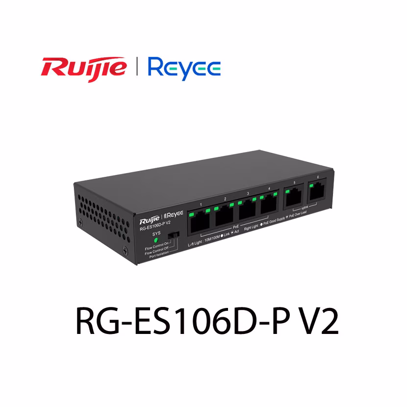 Switch Ruijie PoE+ RG-ES106D-P V2 | 6 Cổng Gigabit PoE | Công Suất 60W