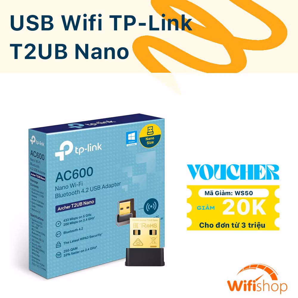 USB Wifi & Bluetooth 4.2 TPLink Archer T2UB Nano AC600