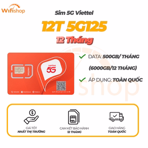 Sim Viettel 12T5G125 500GB/Tháng (6000GB), Trọn gói 12 tháng