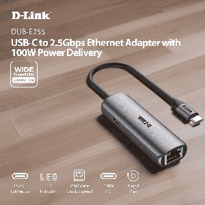 Bộ chuyển đổi USB-C sang Ethernet 2.5Gbps DLINK DUB-E255 với công suất cung cấp 100W
