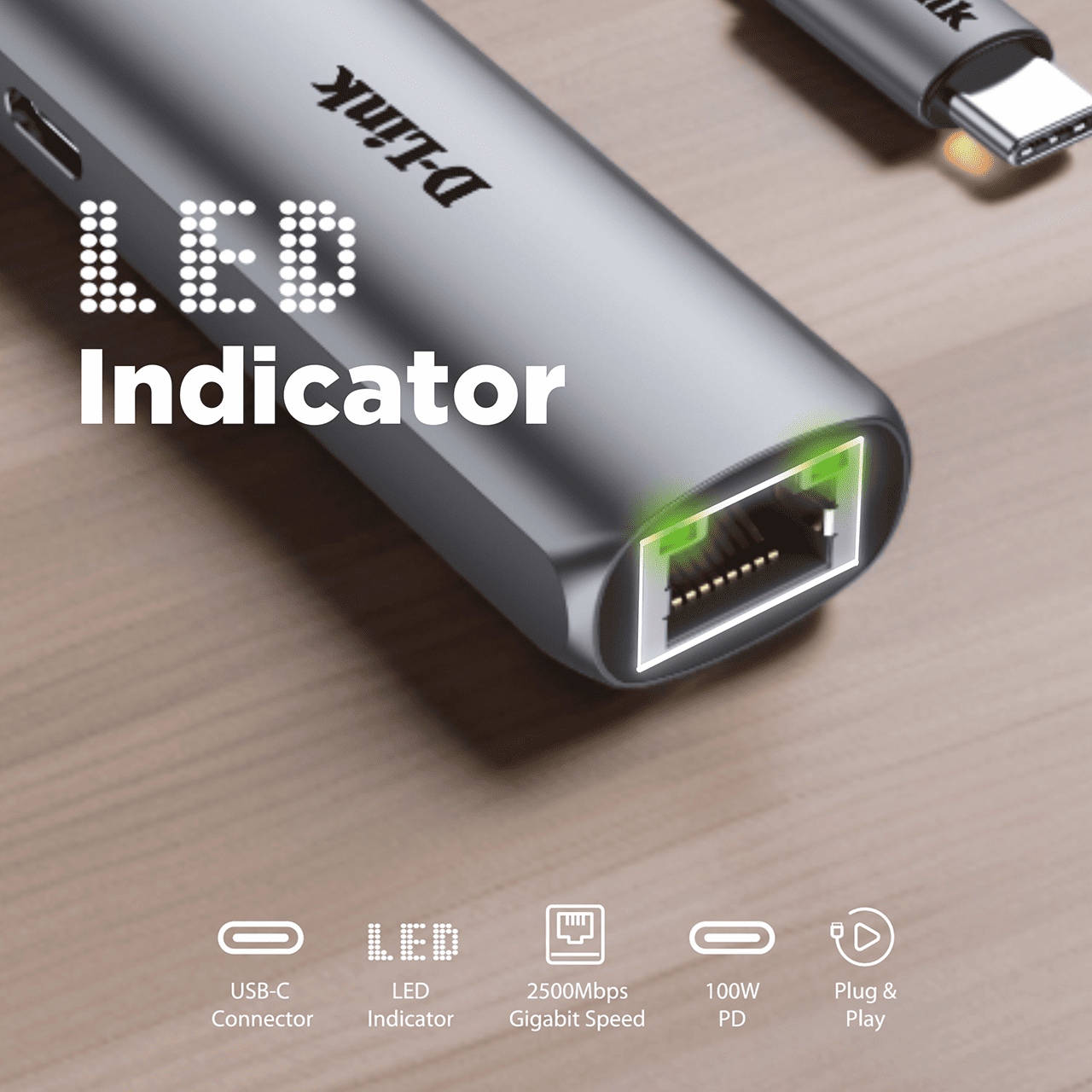 Bộ chuyển đổi USB-C sang Ethernet 2.5Gbps DLINK DUB-E255 với công suất cung cấp 100W