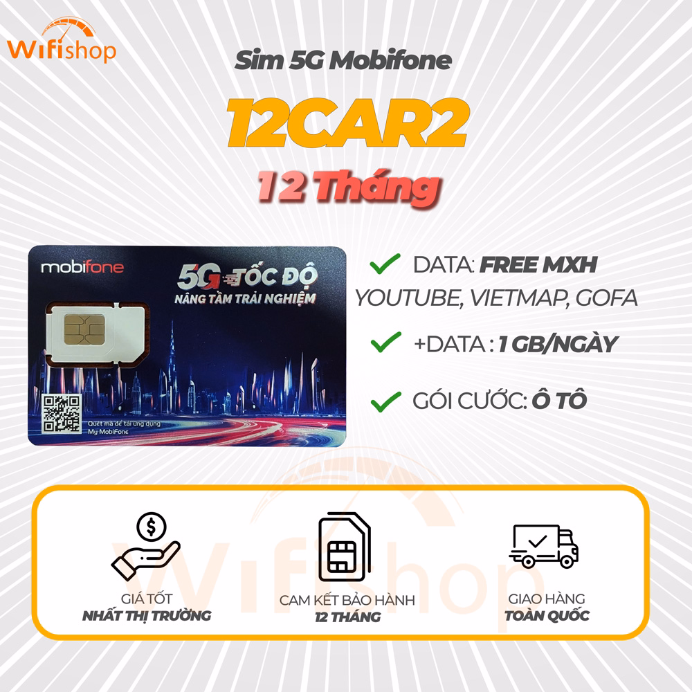 SIM 4G MOBIFONE 12CAR80 Lắp cho xe ô tô - không giới hạn sử dụng youtube, bản đồ