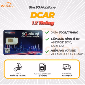 SIM Max Băng Thông Miễn phí Youtube, VietMap, Googlmaps + 30GB/Tháng ( DCAR )
