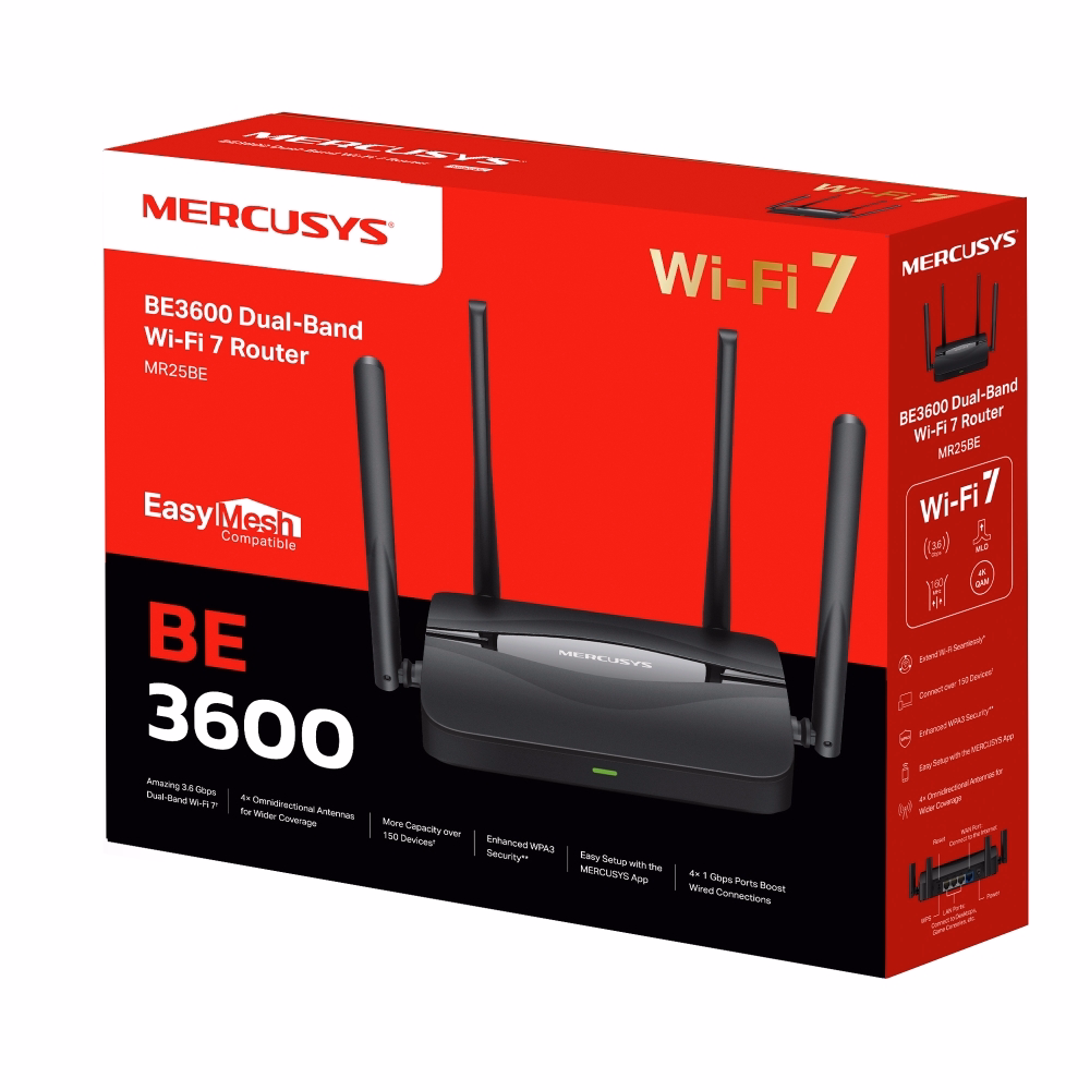 Bộ Phát Wifi 7 Mercusys MR25BE Băng Tầng Kép Tốc độ 3.6 Gbps