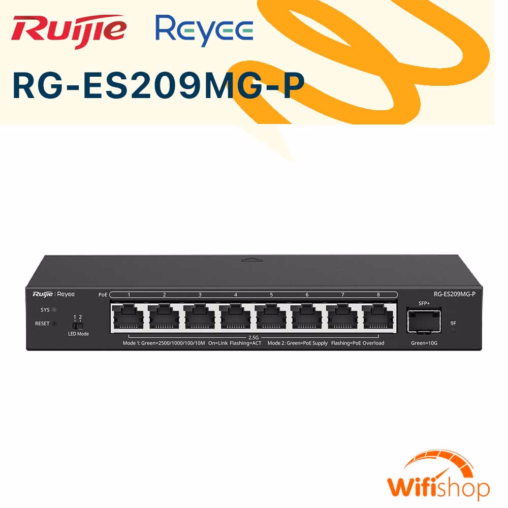 Switch Ruijie Reyee RG-ES209MG-P, 8 Cổng 2.5G PoE+ Smart Cloud Managed