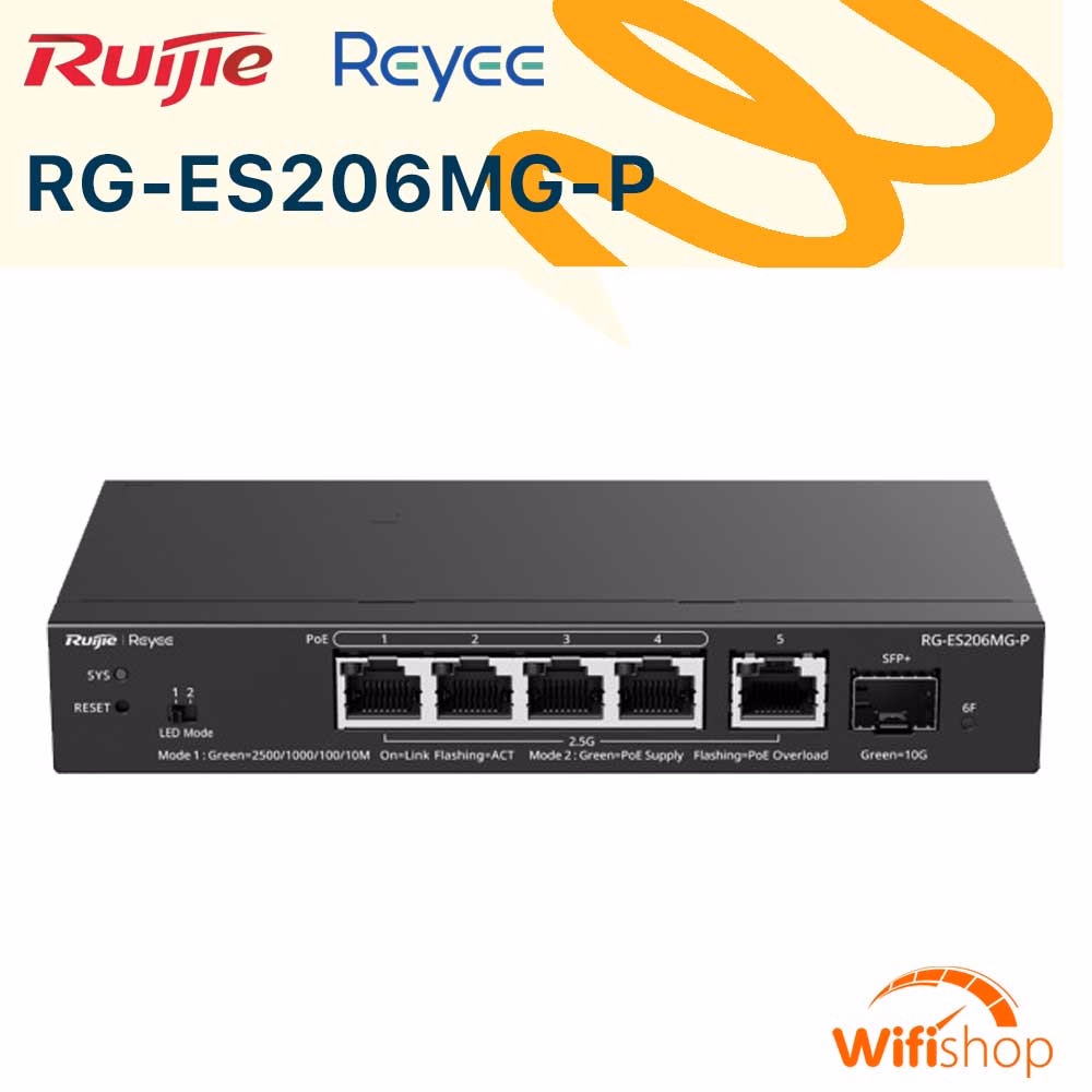 Switch Ruijie Reyee RG-ES206MG-P, 5 Cổng 2.5G PoE+ Smart Cloud Managed