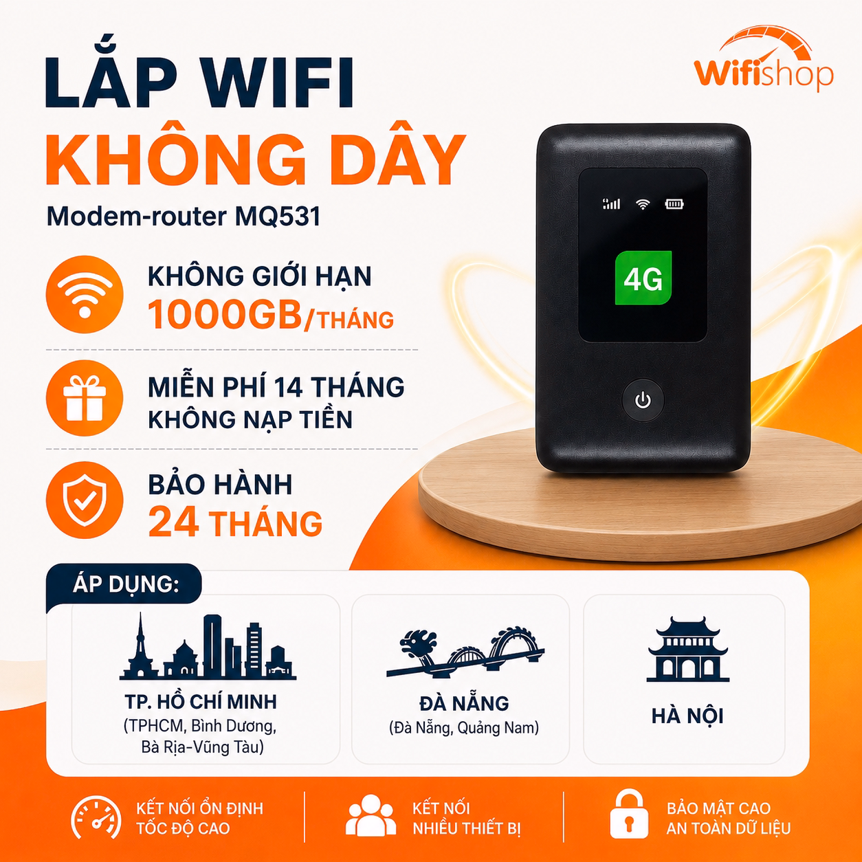 Lắp Wifi Không Dây 1000GB/THÁNG Khuyến Mãi 14 Tháng Không Nạp Tiền