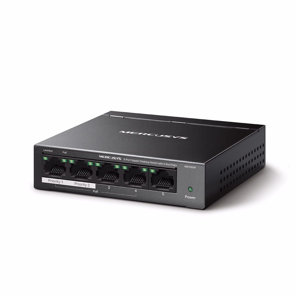 Switch Mercusys MS105GP 5 Cổng 1Gbps + 4 Cổng POE
