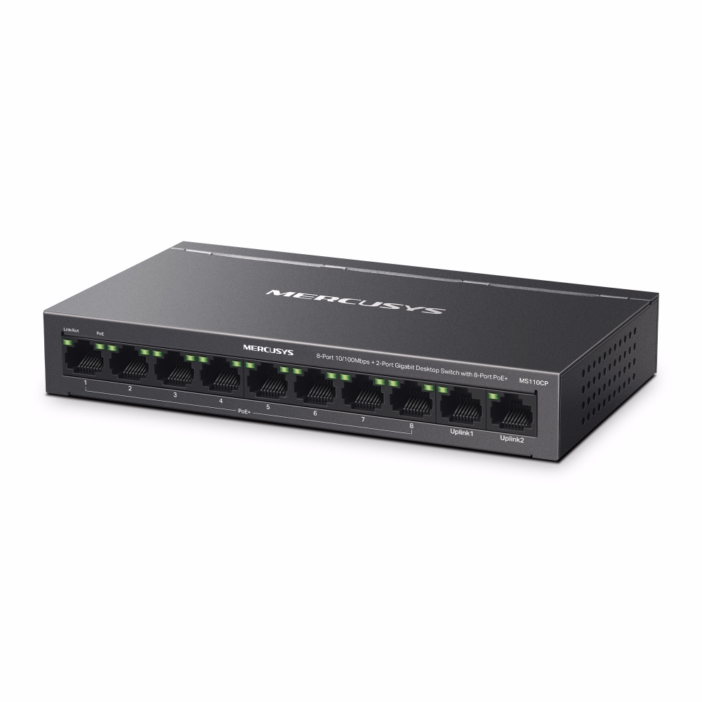 Switch Mercusys MS110CP 8 Cổng + 2 Cổng Gigabit với 8 Cổng PoE+ 100 Mbps