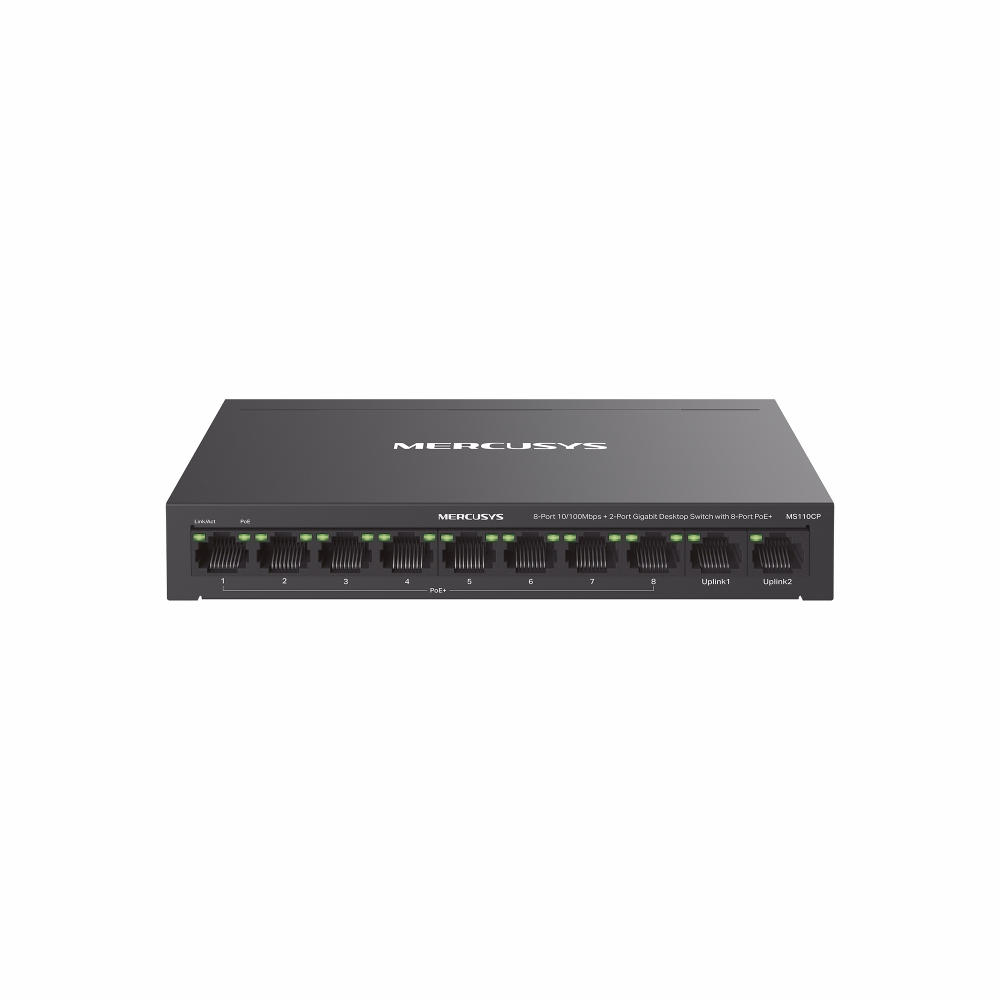 Switch Mercusys MS110CP 8 Cổng + 2 Cổng Gigabit với 8 Cổng PoE+ 100 Mbps