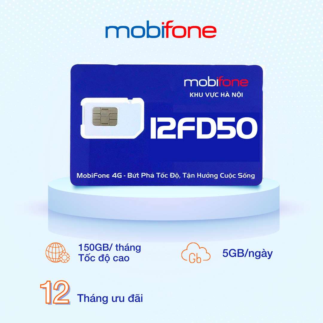 Sim 4G Mobifone gói 12FD50 5Gb /ngày, trọn gói 12 tháng