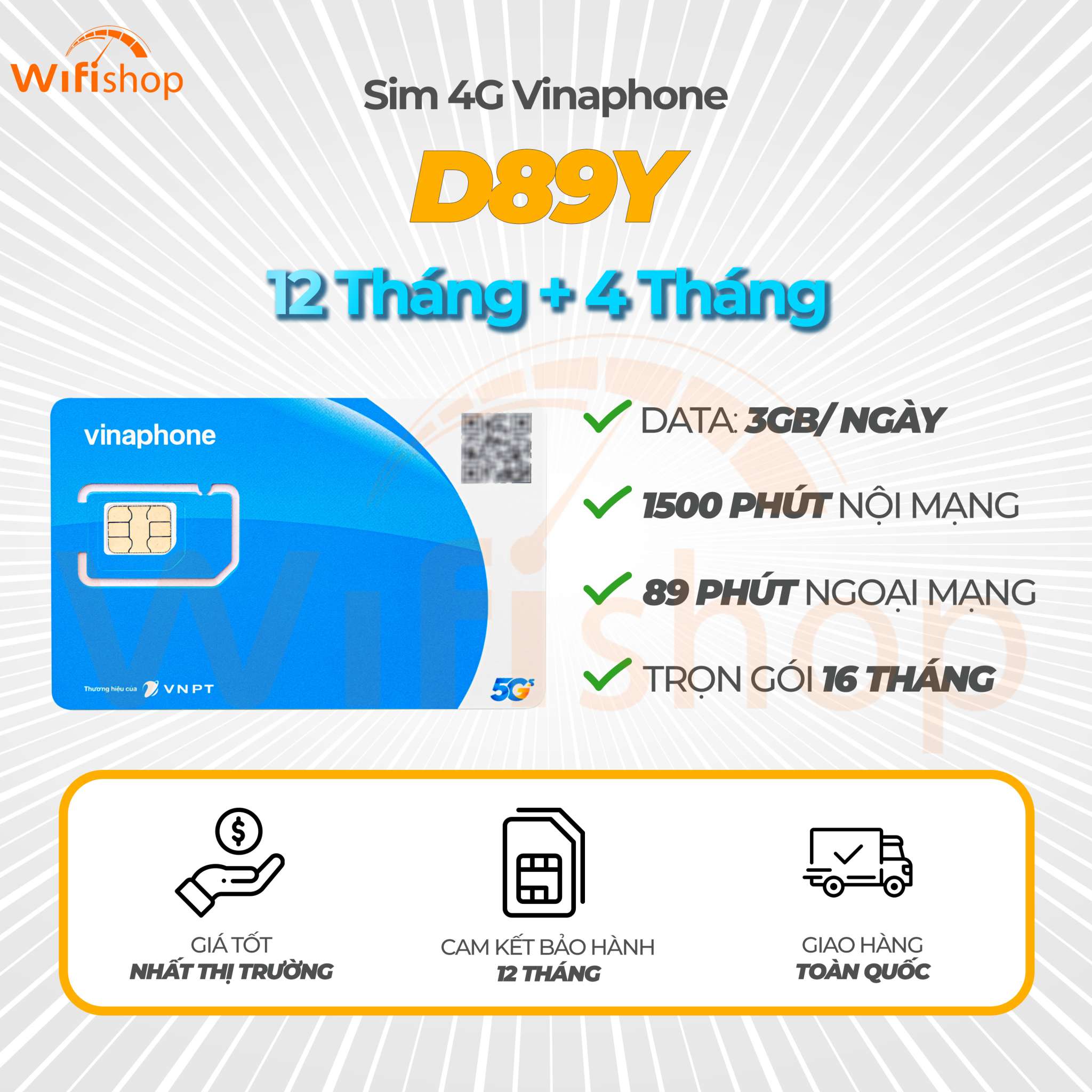Sim 4G Vinaphone D89Y 3GB/ ngày, miễn phí 1500 phút nội mạng + 89 phút ngoại mạng, 16 tháng không nạp tiền