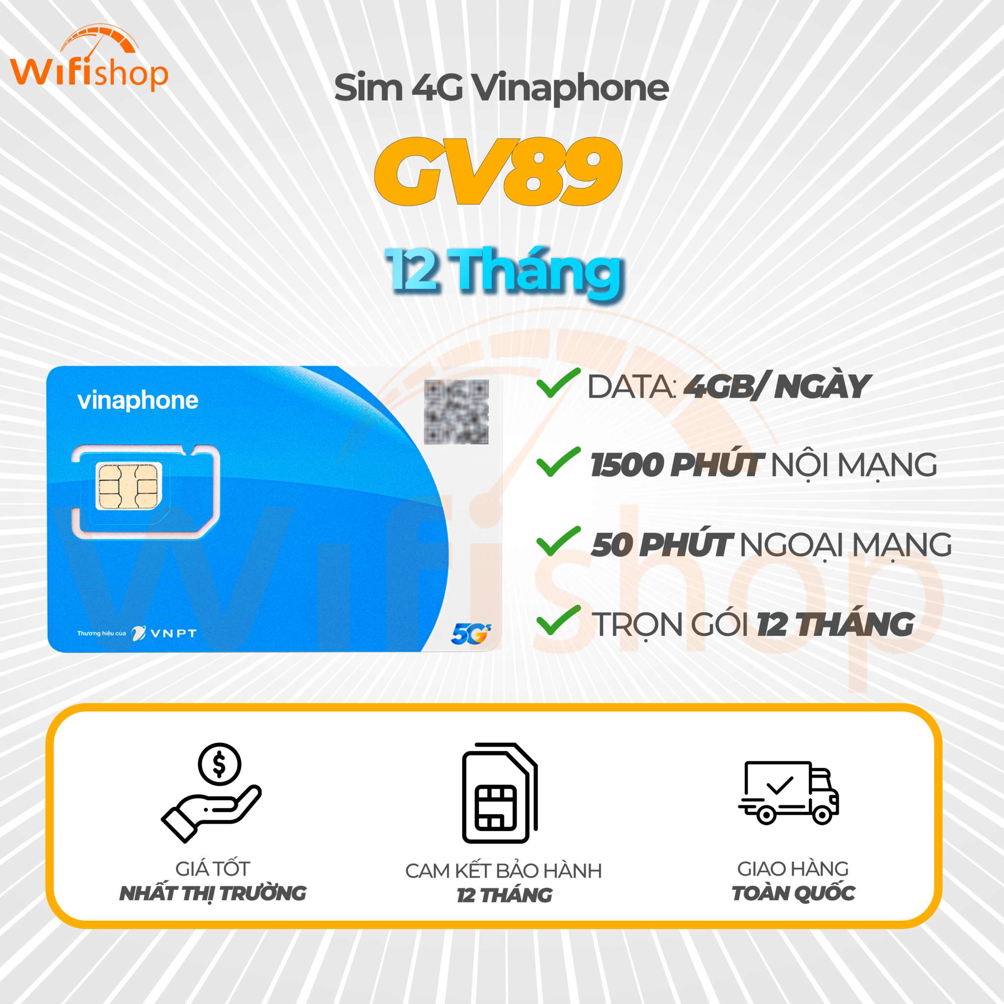 Sim 4G Vinaphone GV89 ưu đãi 4GB/ngày và miễn phí gọi thoại, 12 tháng không nạp tiền