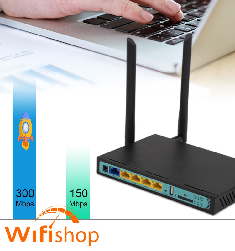 Bộ phát Wifi 4G 2 Sim Công Nghiệp Hitek WE2806 Có 4 Cổng LAN Tốc Độ Wifi 300Mbps