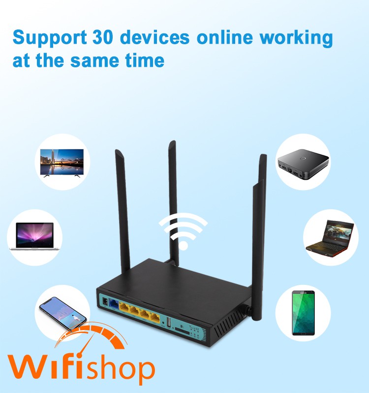Bộ phát Wifi 4G 2 Sim Công Nghiệp Hitek WE2806 Có 4 Cổng LAN Tốc Độ Wifi 300Mbps