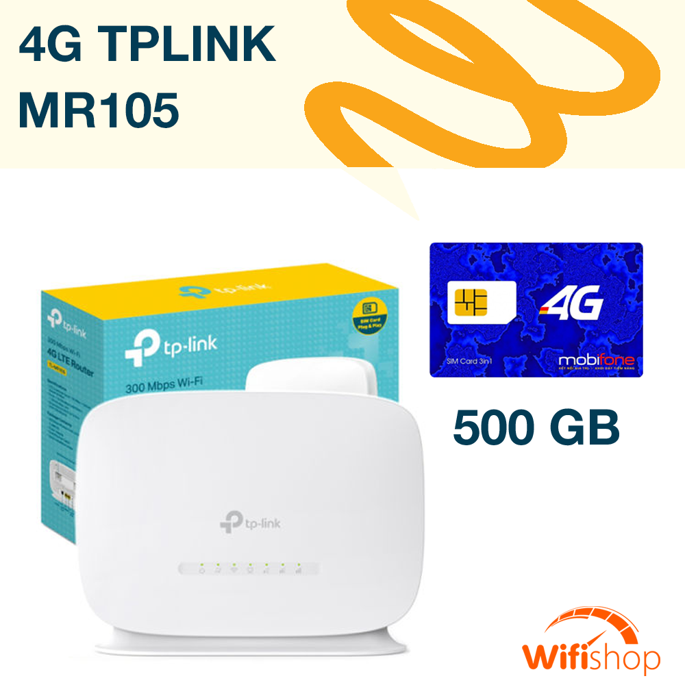 Bộ phát Wifi 4G TPLINK MR105 tốc độ 300Mbps, 2 có cổng LAN, hỗ trợ 32 thiết bị kết nối