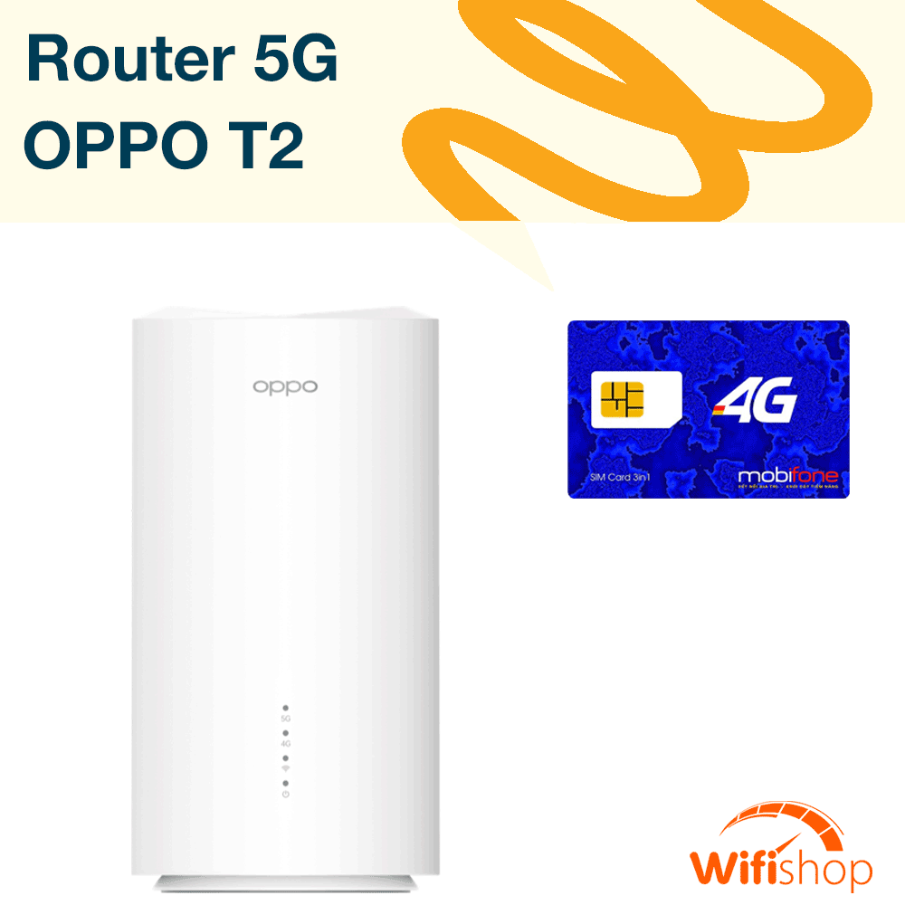 Bộ Phát Wifi 4G/5G OPPO T2, Snapdragon X62 tốc độ 4.8Gbps, kết nối 256 thiết bị