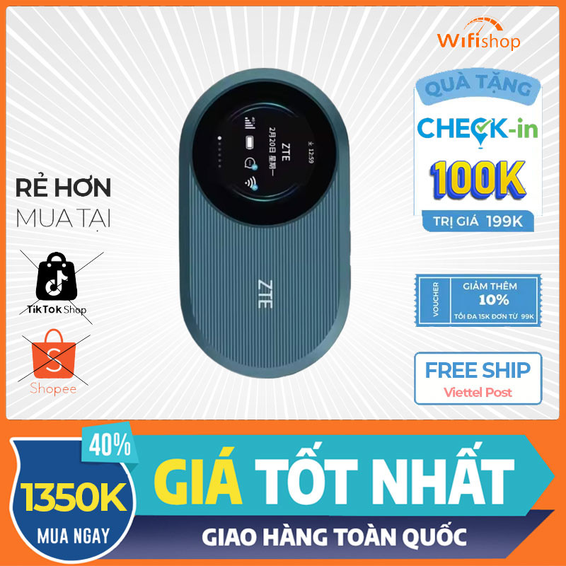 Bộ Phát Wifi 4G ZTE U10S Pro, Wifi 6 tốc độ 229Mbps, Kết Nối 32 Máy